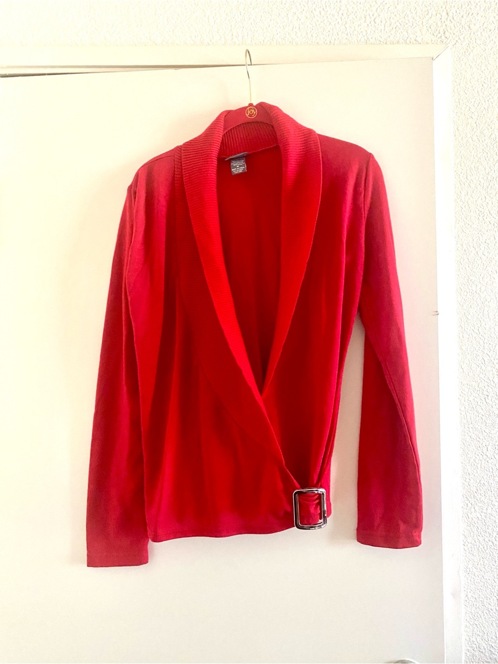 Dots Red Shawl-Collar Wrap Blazer with Buckle
